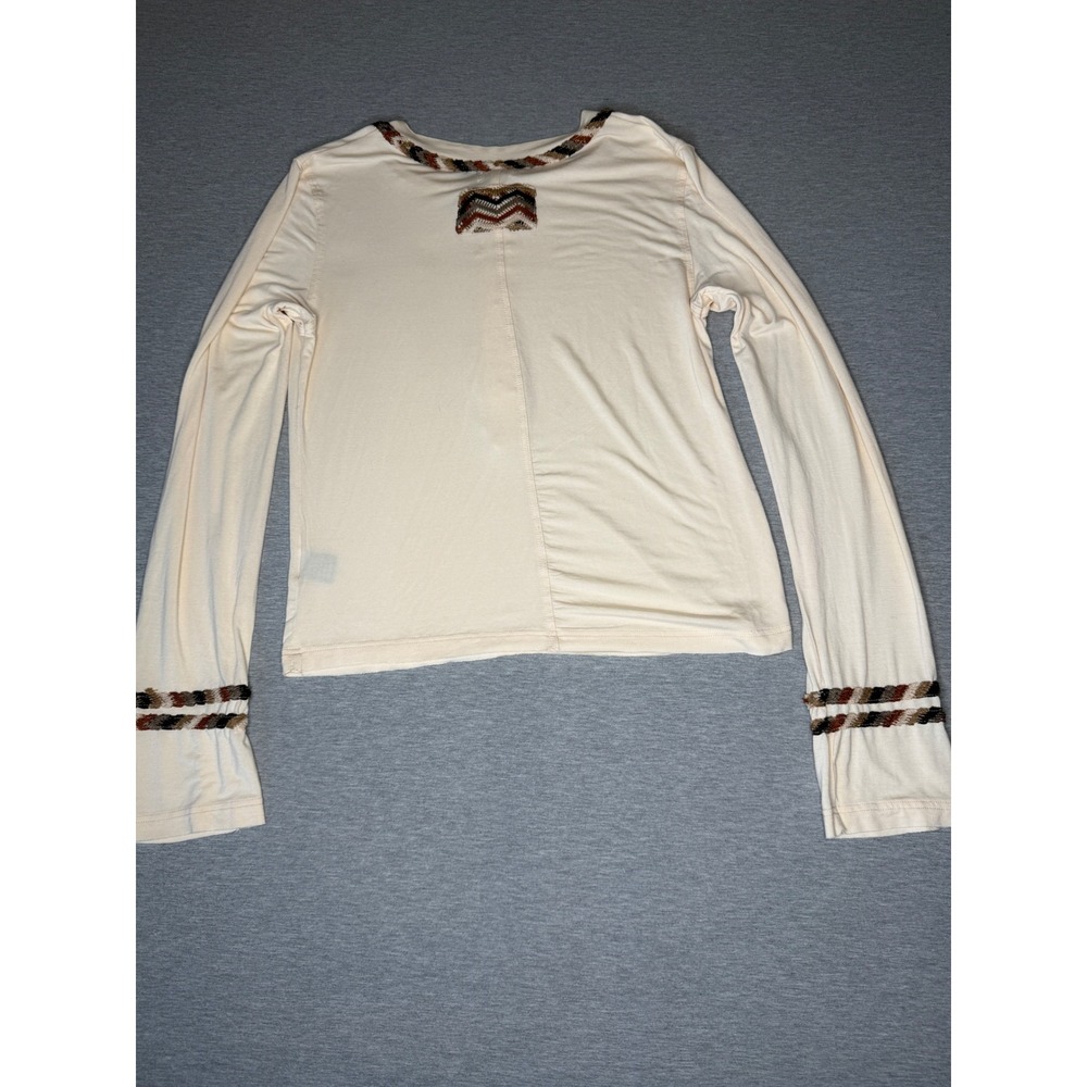 POL Womens Cream Henley Long Sleeve Top Chevron Trim YKT690 Size M - Picture 5 of 9